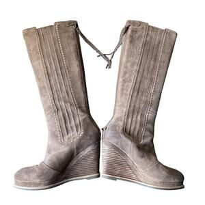 Ariat Suede Leather Knee-Hi Boots 14” Tall 4” Heel Sz 9B Boho